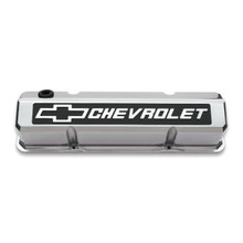 Proform 141-920 - Valve Covers Slant Edge Tall Die Cast Polished w/Raised Bowtie Logo SB Chevy Raised Chevrolet & Bowtie Logos Chevrolet Performance Parts