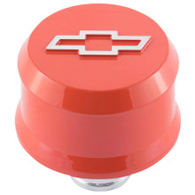 Proform 141-859 - Slant-Edge Aluminum Push-In Air Breather Cap Chevy Orange Raised Machined Bowtie Emblem