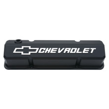 Proform 141-921 - Valve Covers Slant Edge Tall Die Cast Black W/Raised Bowtie Logo SB Chevy Raised Chevrolet & Bowtie Logos Chevrolet Performance Parts