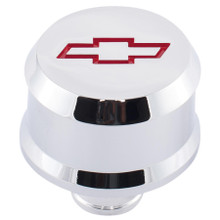 Proform 141-853 - Slant-Edge Aluminum Push-In Air Breather Cap Chrome Finish Recessed Red Bowtie Emblem