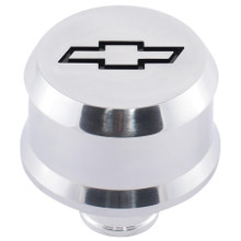 Proform 141-854 - Slant-Edge Aluminum Push-In Air Breather Cap Polished Finish Recessed Black Bowtie Emblem