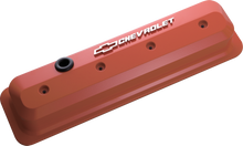 Proform 141-841 - Valve Covers SBC 87-Pres LS Ctr Bolt Tall Alum Orange Raised Emblems Raised Chevrolet & Bowtie Logos Chevrolet Performance Parts