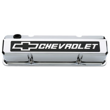 Proform 141-922 - Valve Covers Slant Edge Tall Die Cast Chrome w/Raised Bowtie Logo SB Chevy Raised Chevrolet & Bowtie Logos Chevrolet Performance Parts