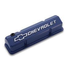 Proform 141-932 - Valve Covers Slant Edge Tall Die Cast Blue W/Raised Bowtie Logo SB Chevy Raised Chevrolet & Bowtie Logos Chevrolet Performance Parts