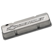 Proform 141-939 - Valve Covers Slant Edge Tall Alum Unpolished W/Raised Bowtie Logo SB Chevy Raised Chevrolet & Bowtie Logos Chevrolet Performance Parts