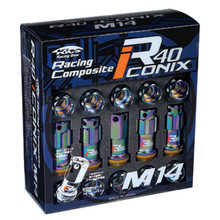 Project Kics WRIA14NR - 14X1.50 Neochrome R40 Iconix Lug Nuts (Red Cap) - Set of 16+4 Locks