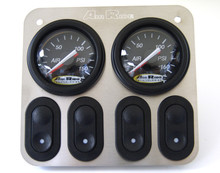 Ridetech 31194000 - 4-Way 12 Volt Analog Control Panel For Air Suspension For Use W/ Electric Valves 2 Dual Needle Black Face Gauges 2 Electric Rocker Switches And A Stainless Steel Panel