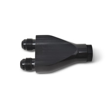 Russell 644143 - Performance Billet Y-Block Adapter 3/8in SAE Qick Disconnect (2) -6AN Male Flare Black