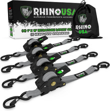 Rhino USA TD-RSRE1X10-GRY - Retractable Ratchet Straps (4Pk 1Inx10Ft) (Gray)