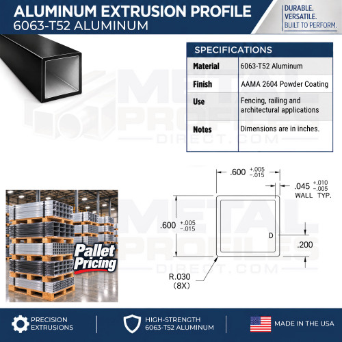 0.600in Square Aluminum Tube