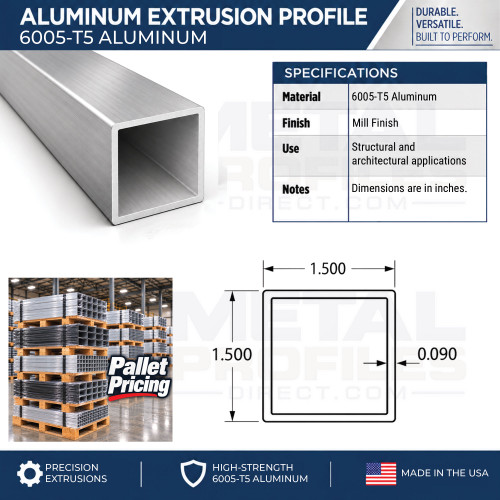 1.5in x 0.090in Aluminum Square Tube