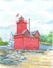 Holland Harbor "Big Red" Lighthouse Maritime Watercolors Original Painting