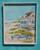 Beach Cottage and Boat copyright Donna Elias in 11" x 14" Rustic White Sand Dune Fence Frame.