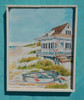 Beach Cottage and Boat copyright Donna Elias in 11" x 14" Rustic White Sand Dune Fence Frame.