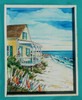 Beach Cottage and Buoys copyright Donna Elias in 11" x 14" Rustic White Sand Dune Fence Frame.