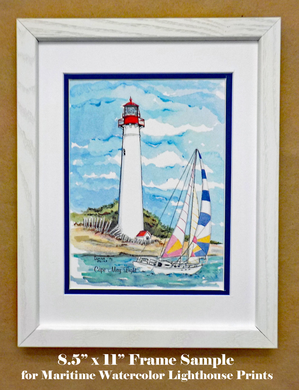 Frame & matting sample shown with Cape May Lighthouse