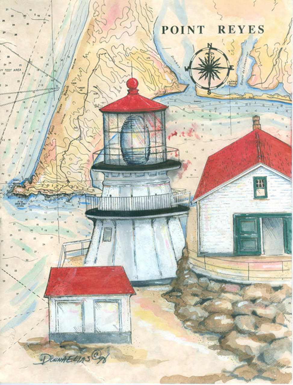 Point Reyes Sea Chart Light Original Painting