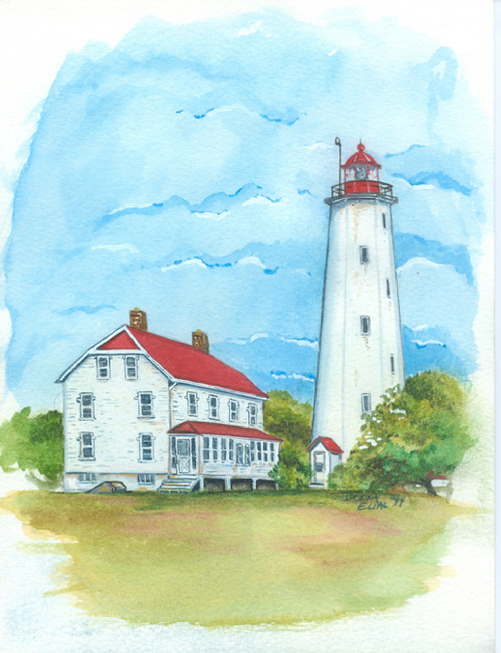 Sandy Hook Lighthouse Maritime Watercolors Original Painting