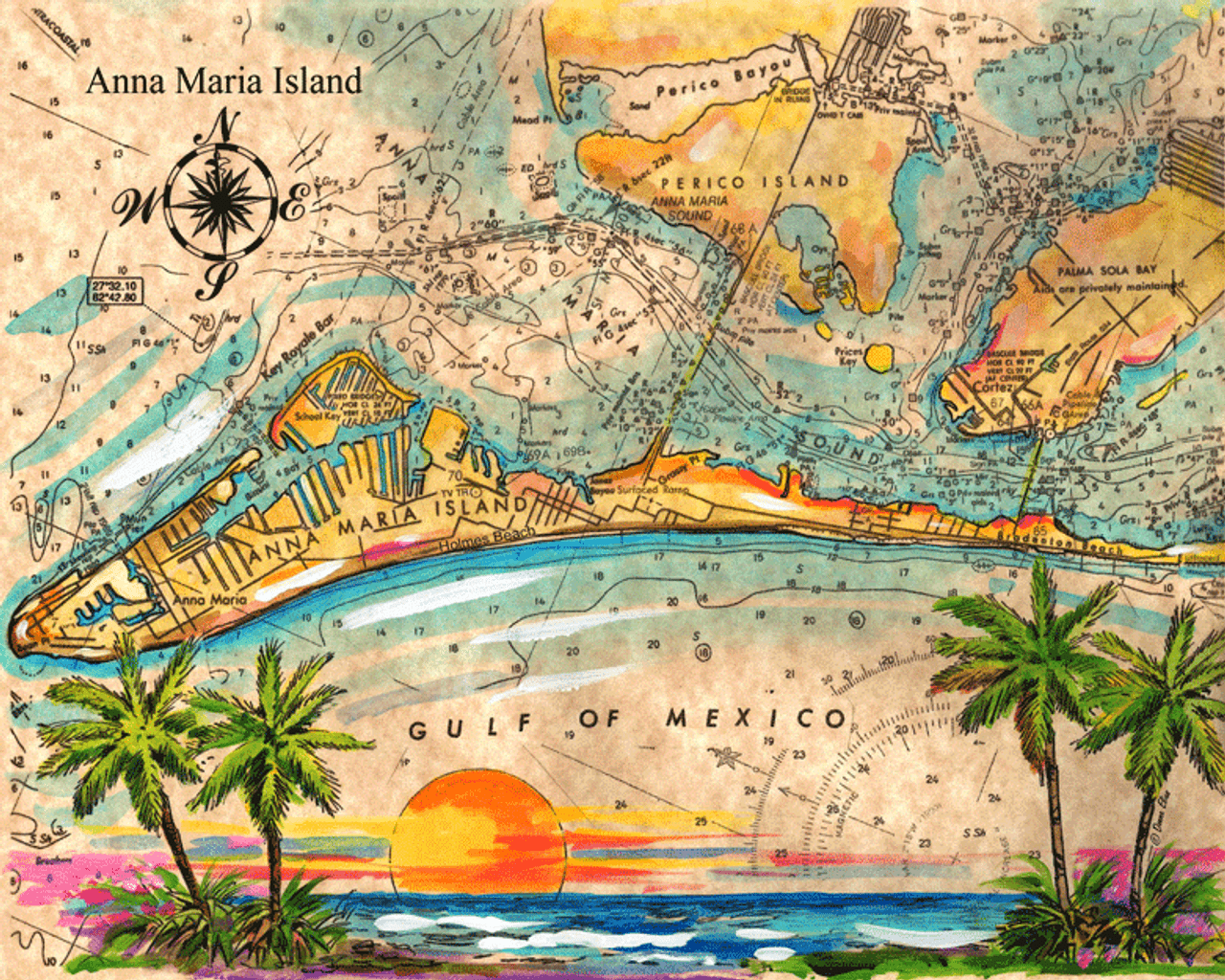 Anna Maria Island, Holmes Beach Florida Sea Chart by Donna Elias
