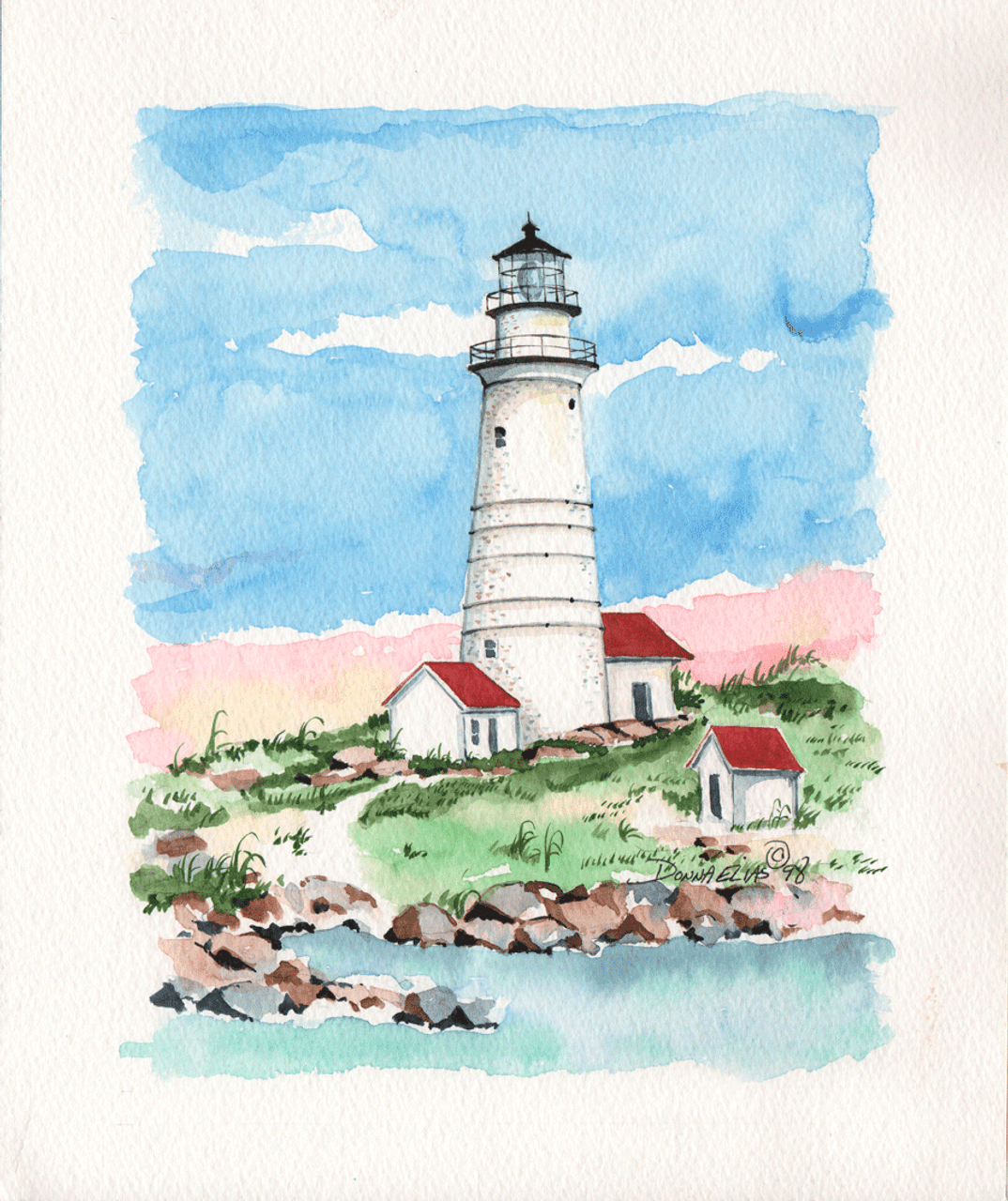 Boston Light ~ Original Watercolor Painting - 1998