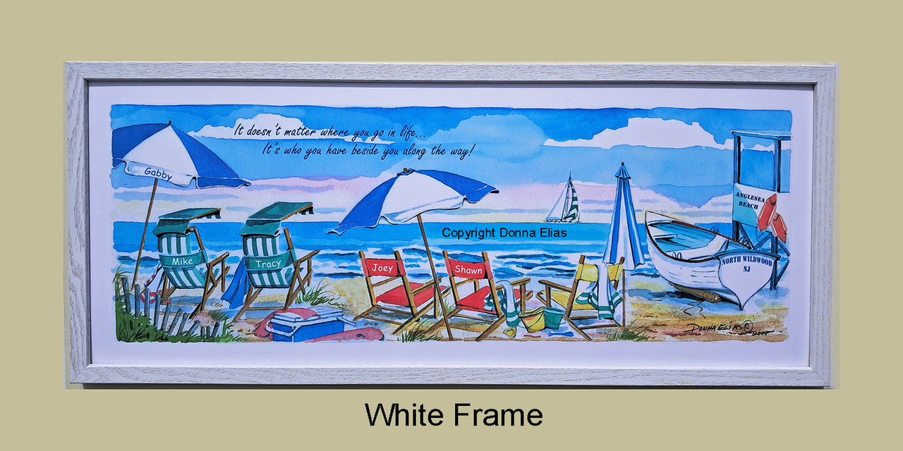 Seaside Surfboat copyright Donna Elias. Shown personalized in a white frame