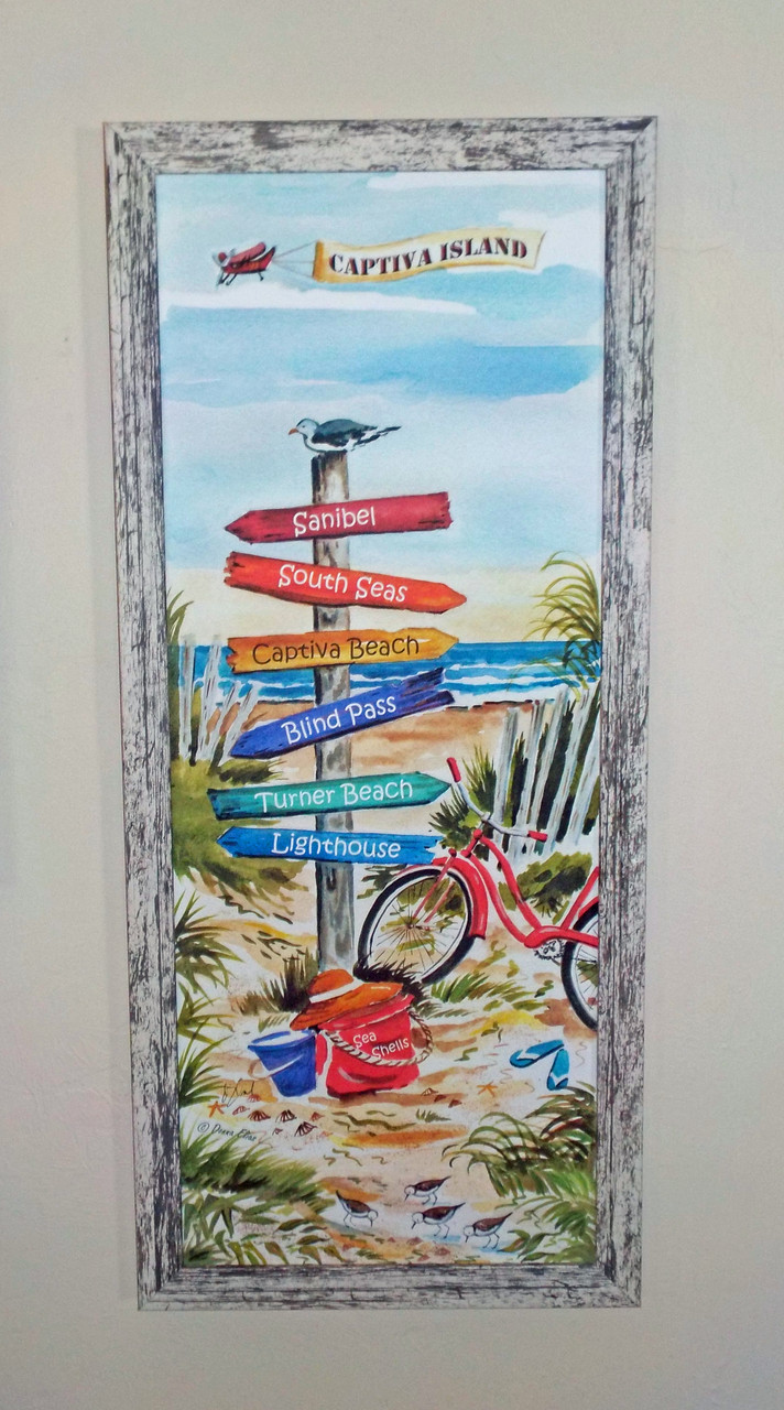 Captiva Island Signpost shown here in a Rustic White picture frame.