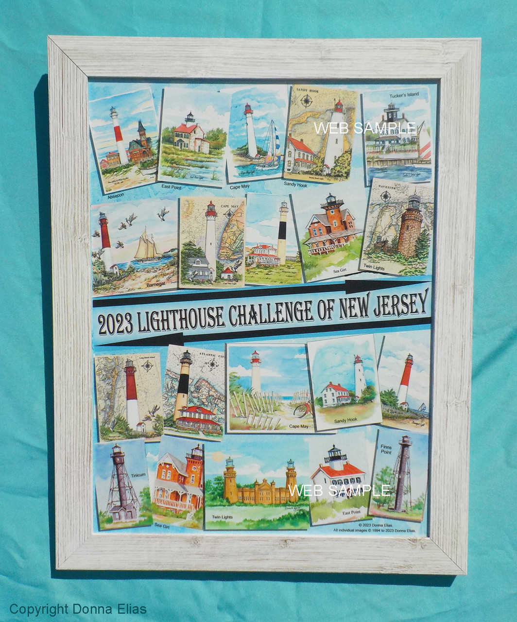 Lights of New Jersey 2023 Collage - CANVAS - in 22" x 28" White Tropical Beachwood Frame.