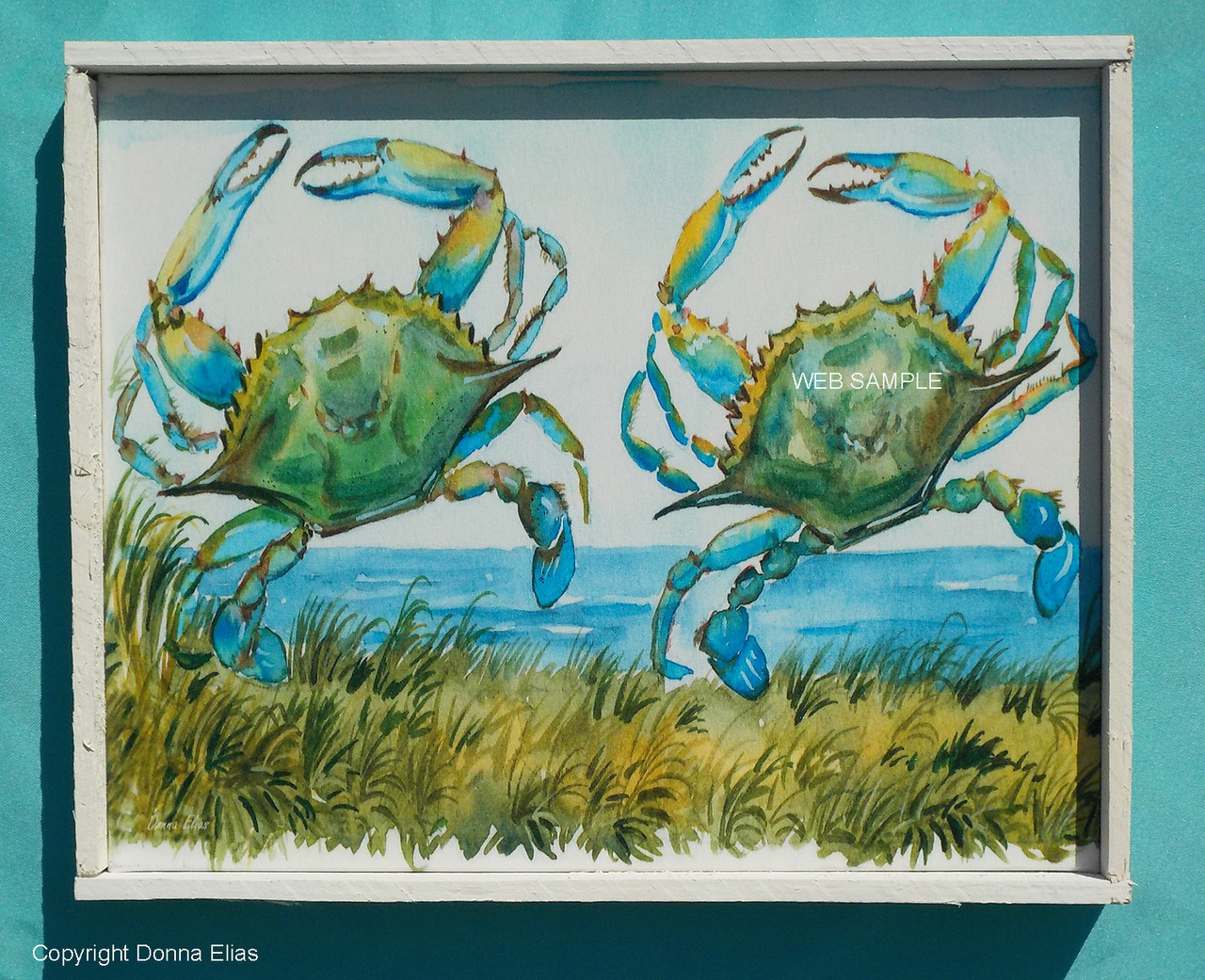 Dancing Crabs copyright Donna Elias in 11" x 14" Rustic White Sand Dune Fence Frame.