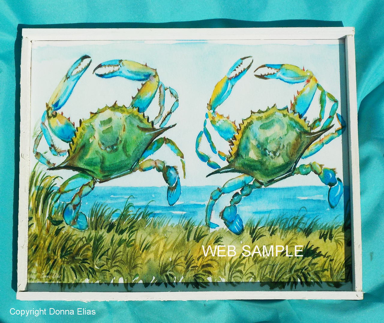 Dancing Crabs copyright Donna Elias in 11" x 14" Rustic White Sand Dune Fence Frame.