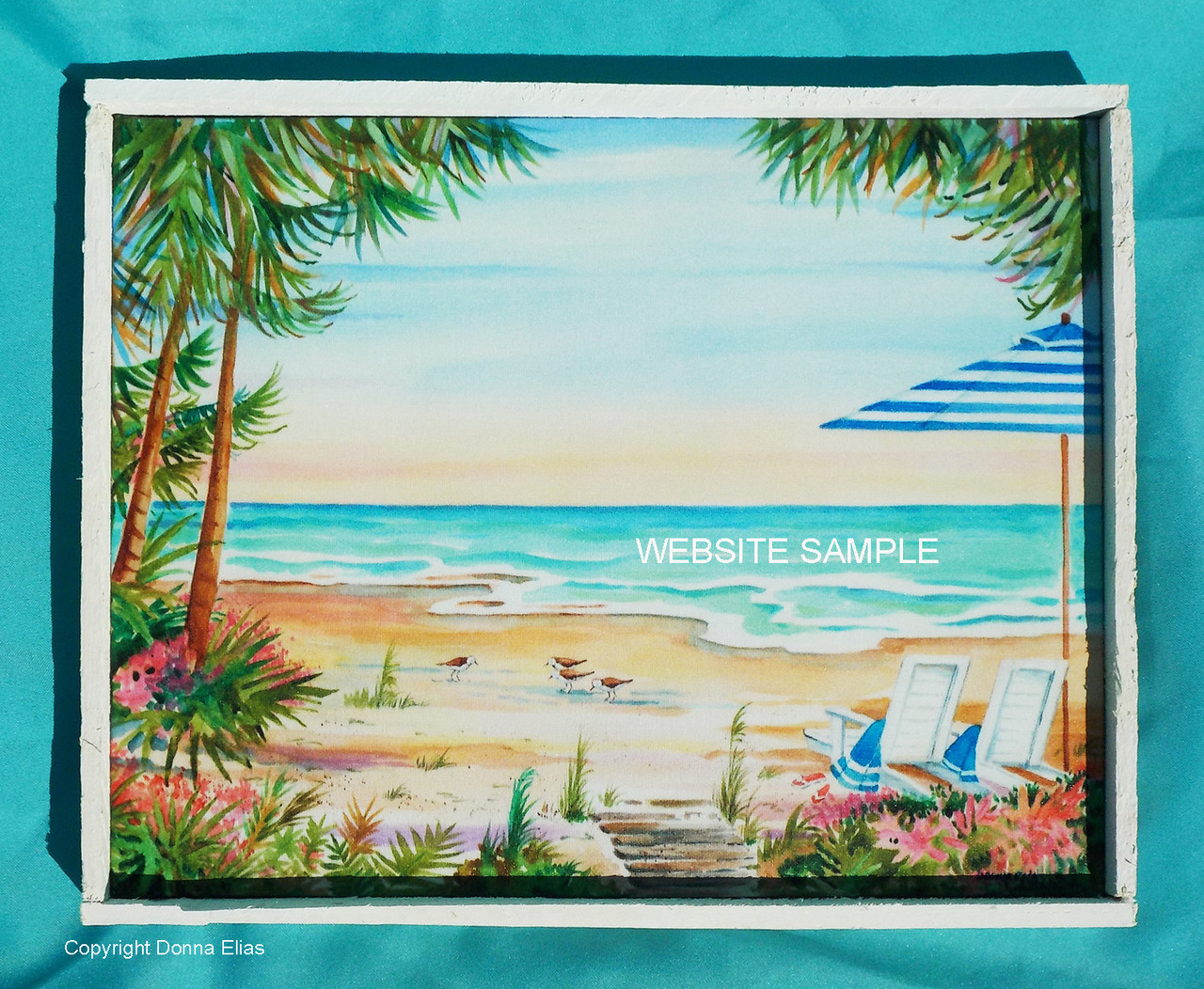 Tropical Serenity copyright Donna Elias in 11" x 14" Rustic White Sand Dune Fence Frame.