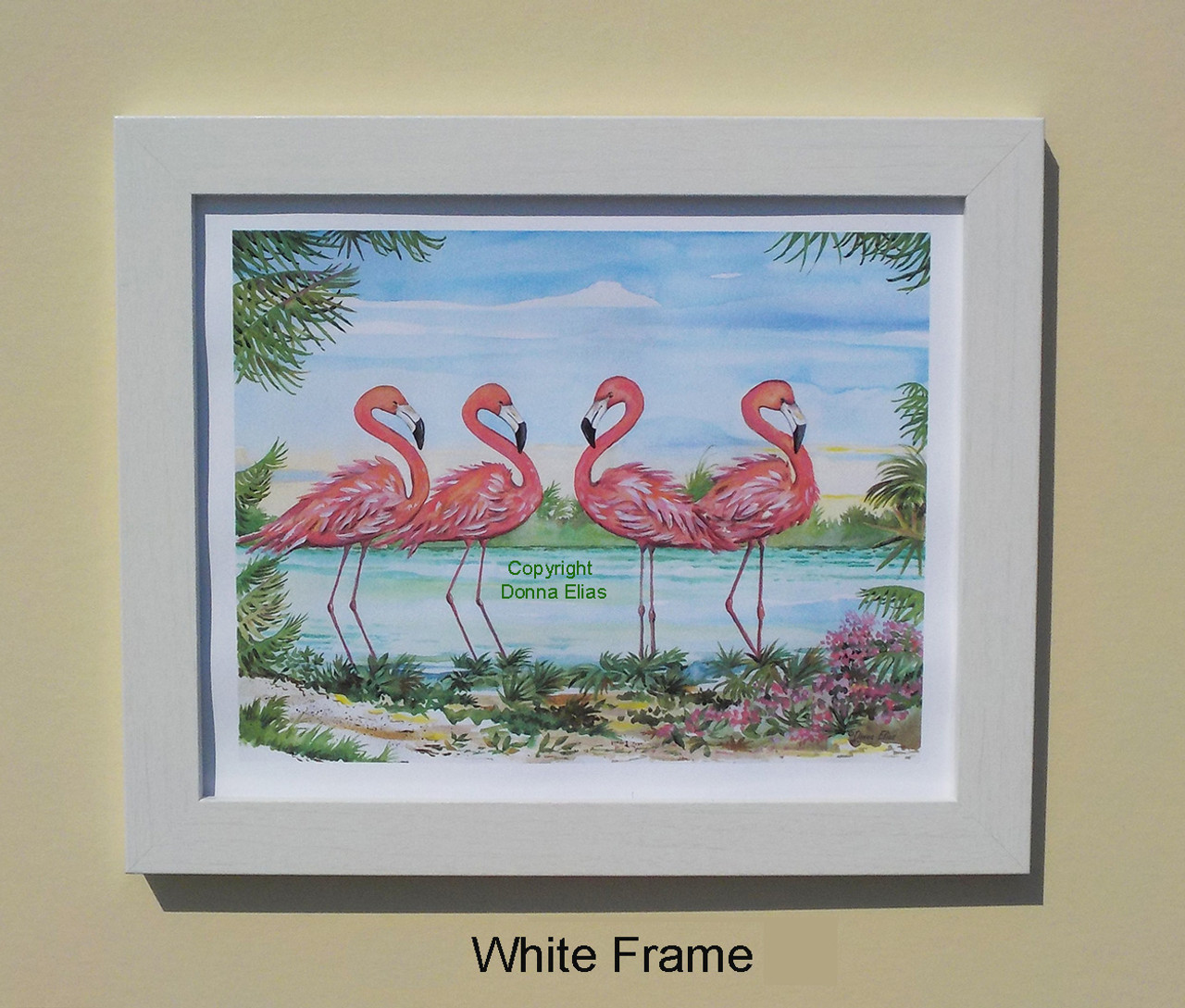 Flamingo Cove in a White Frame - copyright Donna Elias.