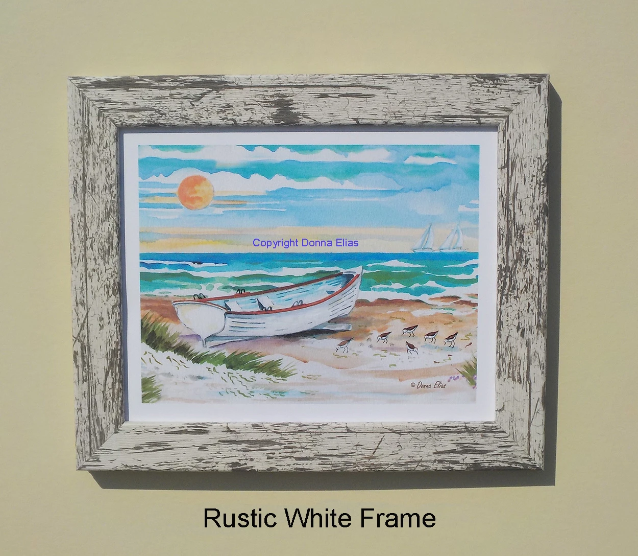 Sample of Rustic Frame. Surfboat Serenity Two framed in Rustic White - copyright Donna Elias.