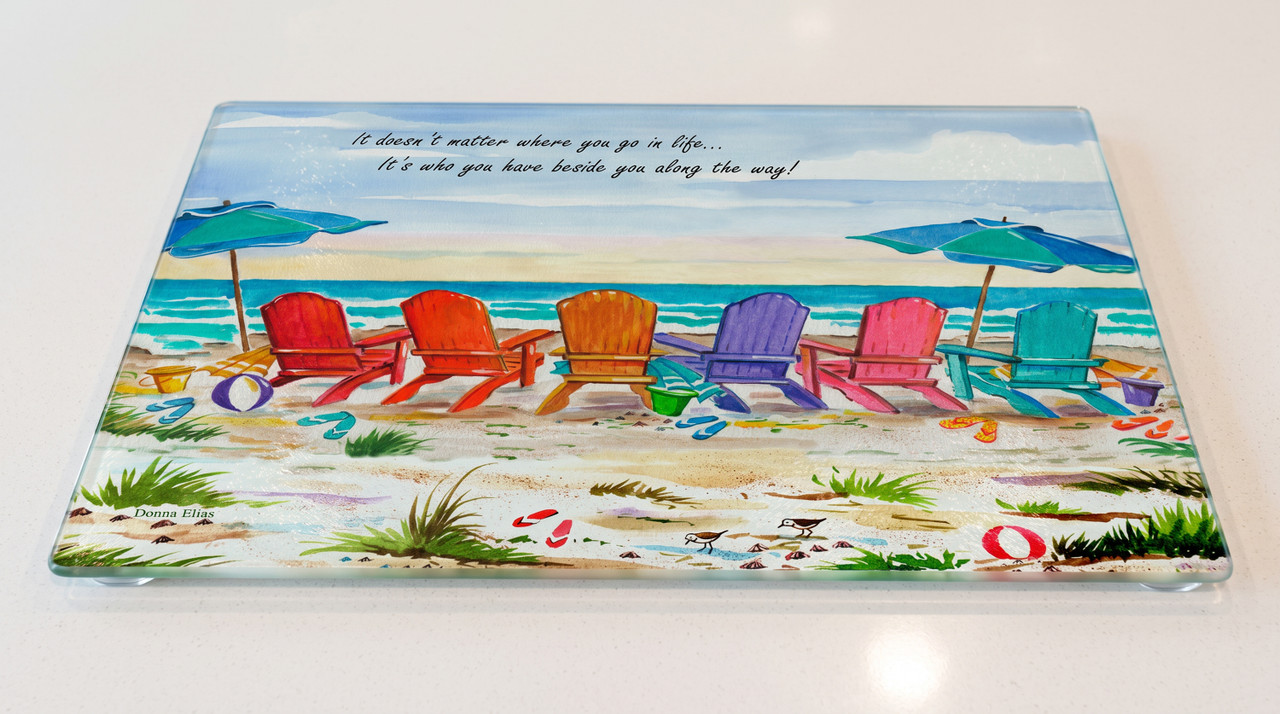 Oceanview Six tempered glass cutting board. Copyright Donna Elias.