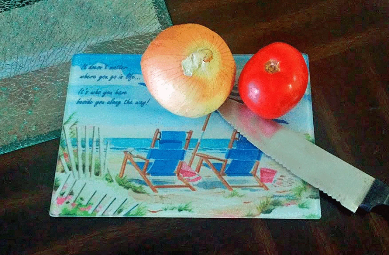 Ocean View Two tempered glass cutting board copyright Donna Elias.