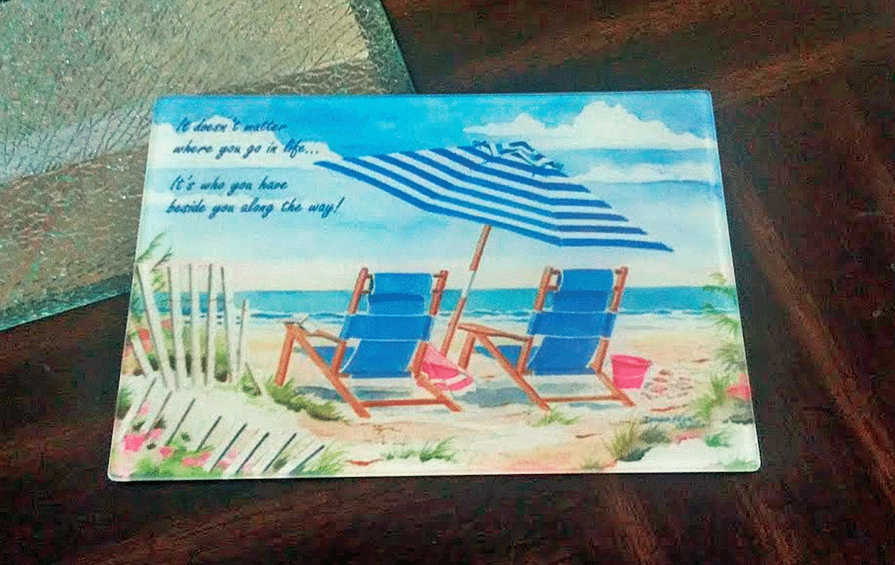 Ocean View Two tempered glass cutting board copyright Donna Elias.