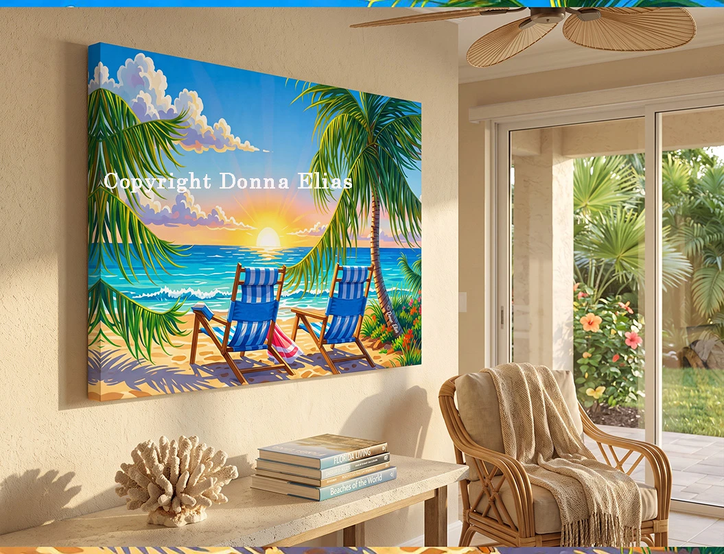 Sunset Palm Gallery Wrapped Canvas (shown enlarged). Copyright Donna Elias.