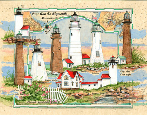 Cape Ann to Plymouth, Ma - Sea Chart Light Collage by Donna Elias