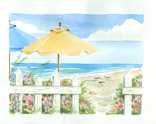 Yelow Umbrella Salt Watercolors Original Painting Donna Elias