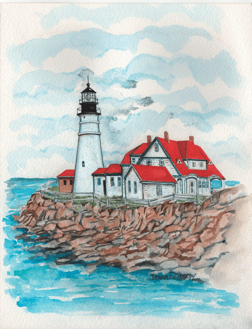 Portland Head Light original watercolor by Donna Elias