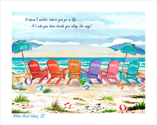 Six Chairs with Umbrellas - Personalize with six to eleven names