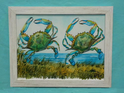 Shown: Dancing Crabs Framed in Tropical White Beachwood.
Available Framed 22” x 28” or 34” x 44”
(Outside Dimension)
Painting © Donna Elias.