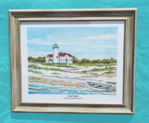 Lighthouse Beach - Chatham Lighthouse copyright Donna Elias. Shown framed to 20" x 24" in a brown driftwood look frame.  Lighthouse Beach - Chatham Lighthouse copyright Donna Elias. Shown framed to 20" x 24" in a brown driftwood look frame.