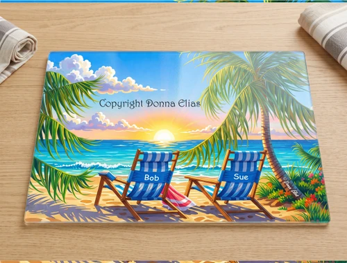 Sunset Palm tempered glass cutting board copyright Donna Elias.