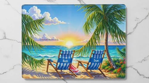 Sunset Palm tempered glass cutting board copyright Donna Elias.