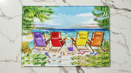 Four in the Tropics tempered glass cutting board copyright Donna Elias.