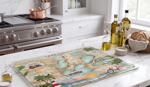 Charting Lake County, Florida tempered glass cutting board copyright Donna Elias