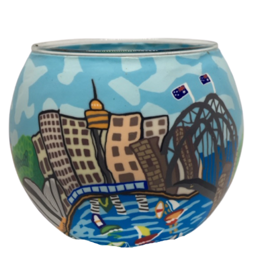 sydney harbour australian design glass tea light holder, polymer clay