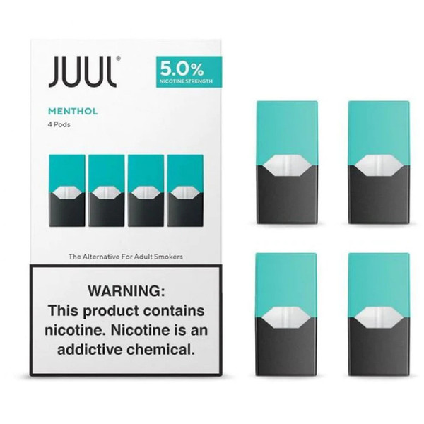 JUUL Menthol Pods 5 percent nicotine four pack refill pods.