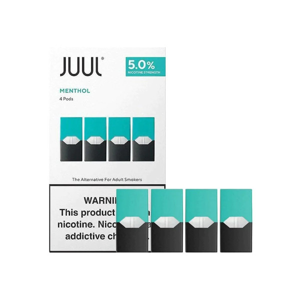Sealed JUUL Menthol 3% refill pods for JUUL devices.