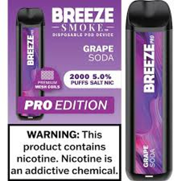 Breeze Pro 2K grape disposable vape with 5% nicotine.